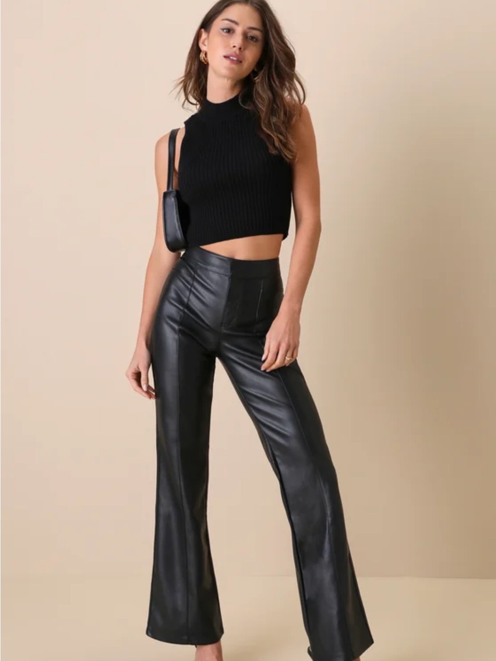 Free people black High-Rise flare Vegan Leather Pants